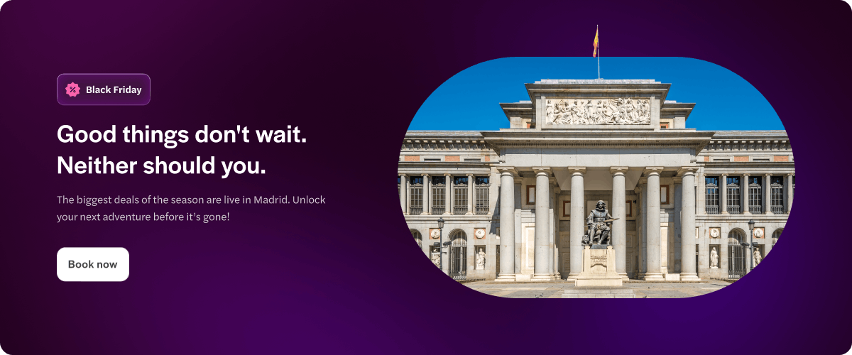 Entrance to Prado Museum with Velazquez statue in Madrid.